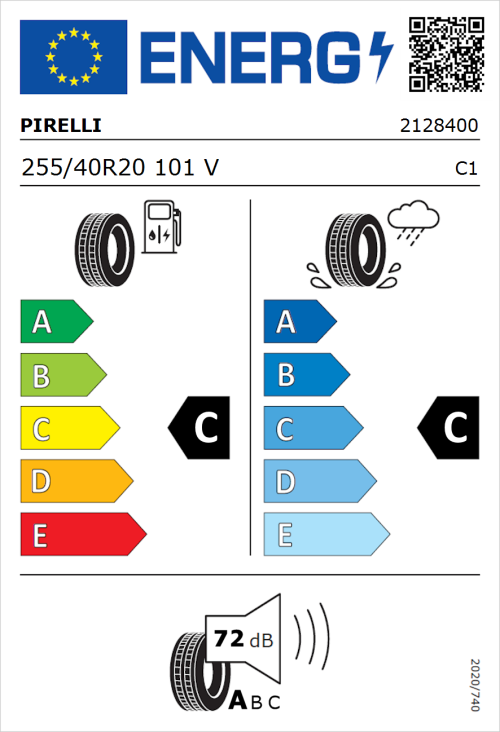 Tyre Label for Pirelli P7 255/40R20 101V