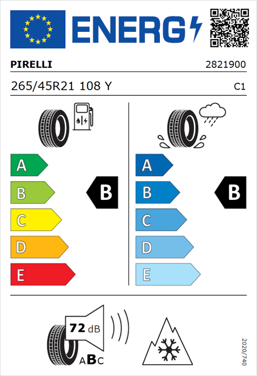 Tyre Label for Pirelli Scorpion Zero All Season 265/45R21 108Y