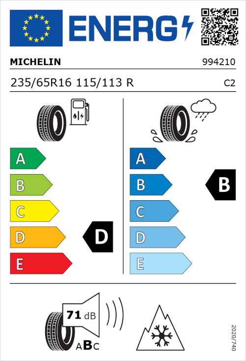 Tyre Label for Michelin Agilis Alpin 235/65R16 115/113R