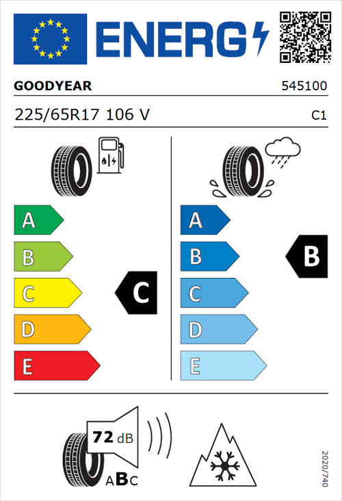 Tyre Label for Goodyear Vector 4Seasons Gen-3 225/65R17 106V
