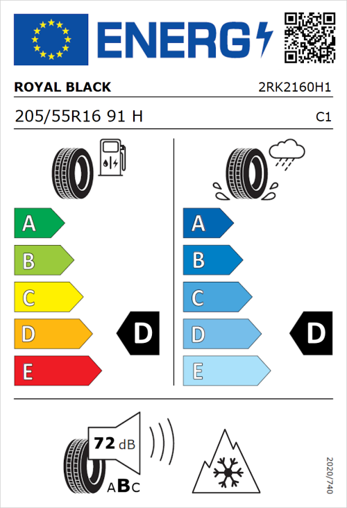 Tyre Label for Royal Black Winter HP 205/55R16 91H