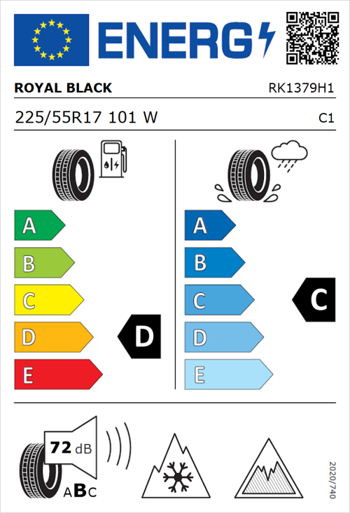 Tyre Label for Royal Black Royal A/S 225/55R17 101W
