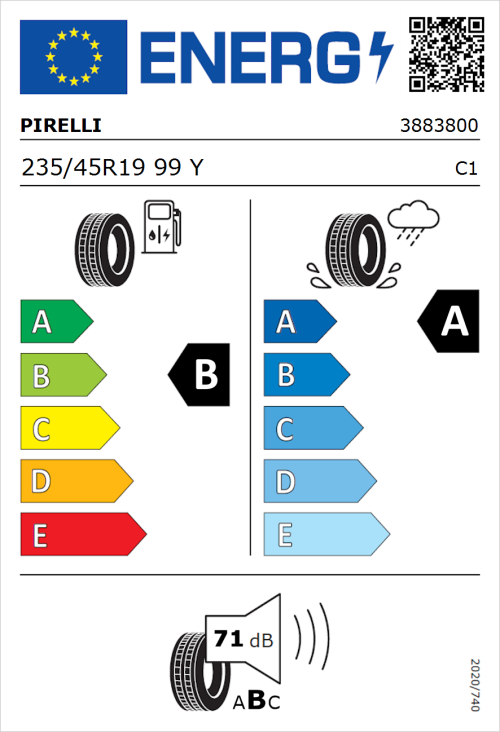 Tyre Label for Pirelli Powergy 235/45R19 99Y