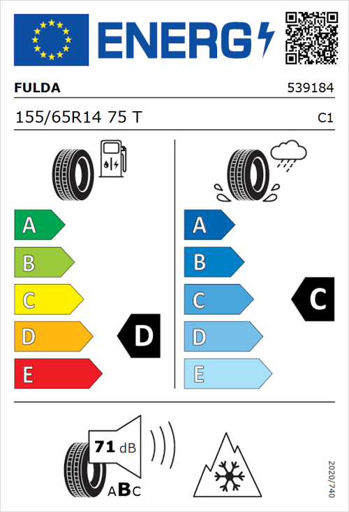 Tyre Label for Fulda MultiControl 155/65R14 75T