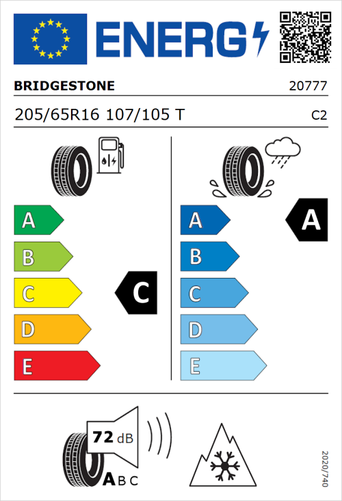 Tyre Label for Bridgestone Duravis All Season 205/65R16 107/105T