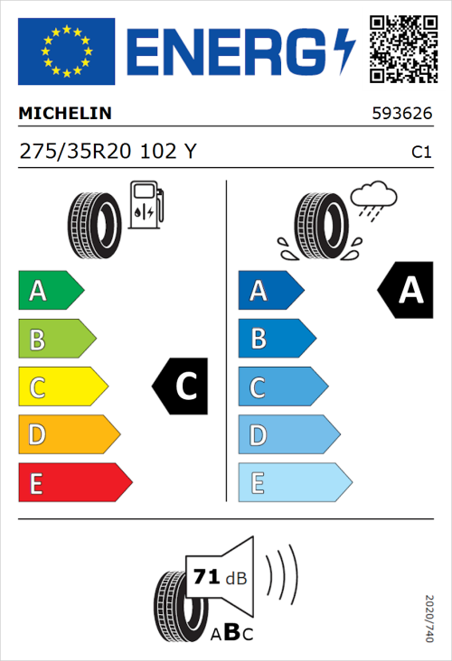 Tyre Label for Michelin Pilot Sport 4 S 275/35R20 102Y
