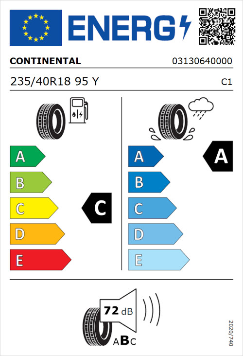 Tyre Label for Continental Premium Contact 7 235/40R18 95Y