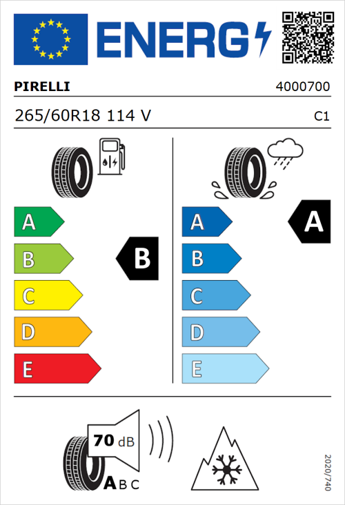 Tyre Label for Pirelli Scorpion All Season SF2 265/60R18 114V