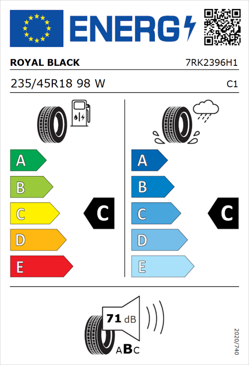Tyre Label for Royal Black Explorer II 235/45R18 98W