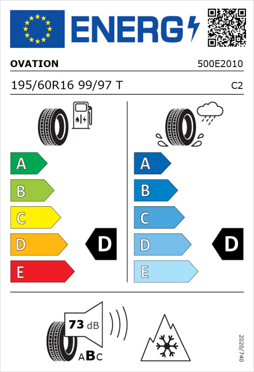 Tyre Label for Ovation V-07 195/60R16 99/97T