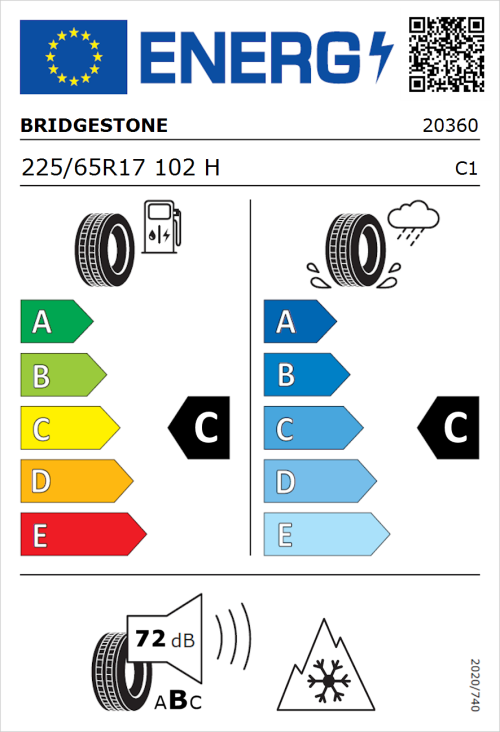 Tyre Label for Bridgestone Dueler A/T 002 225/65R17 102H