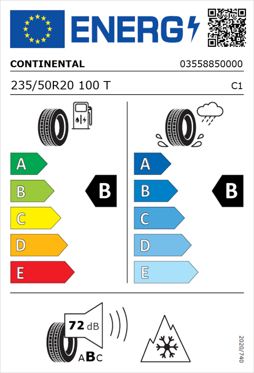Tyre Label for Continental AllSeasonContact 235/50R20 100T