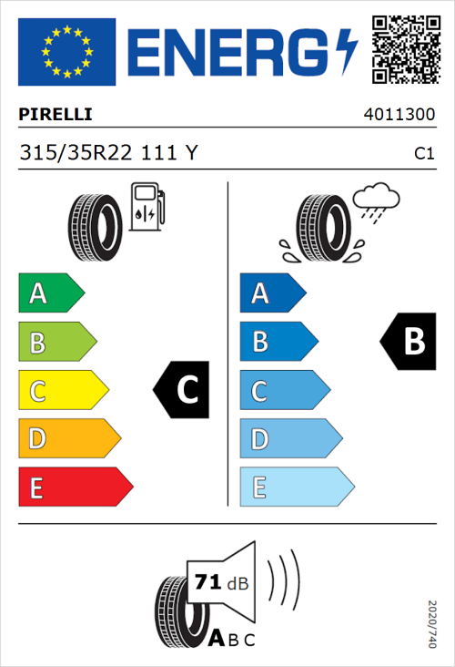 Tyre Label for Pirelli P Zero Corsa 315/35R22 111Y