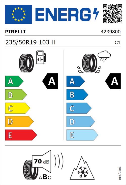 Tyre Label for Pirelli Scorpion All Season SF2 235/50R19 103H