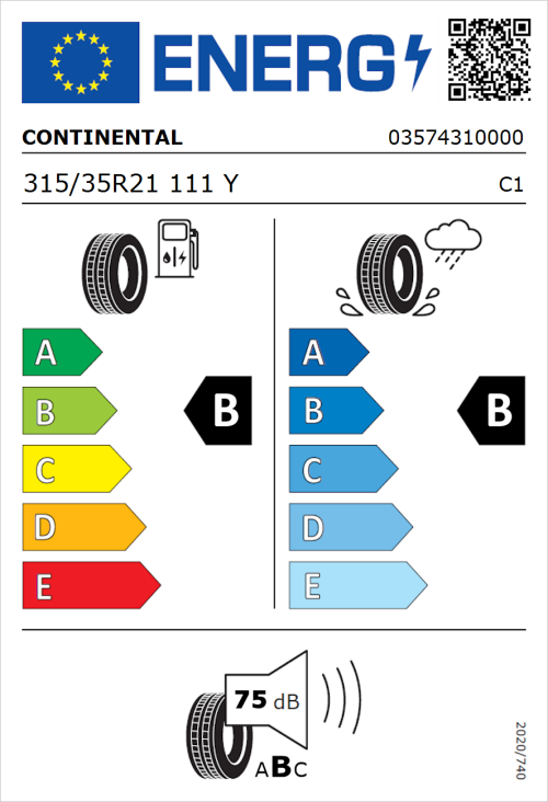 Tyre Label for Continental PremiumContact 6 315/35R21 111Y