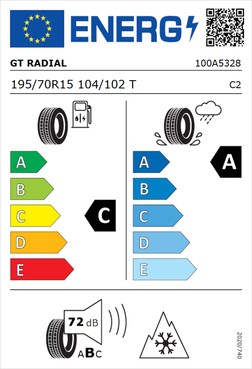 Tyre Label for GT Radial Maxmiler WT3 195/70R15 104/102T
