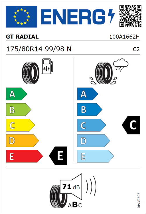 Tyre Label for GT Radial Maxmiler-X 175/80R14 99/98N
