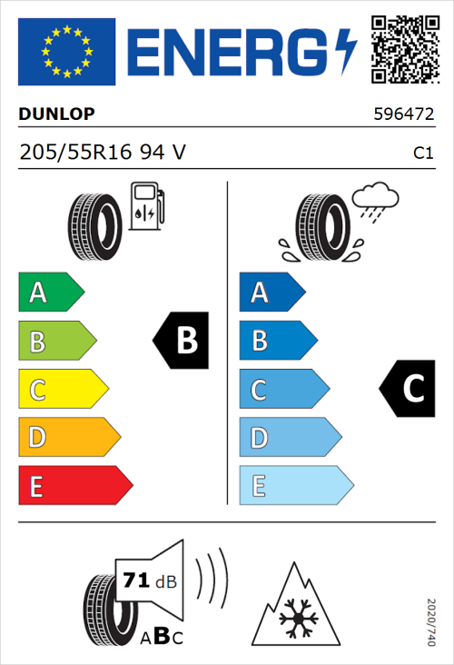 Tyre Label for Dunlop All Season 2 205/55R16 94V