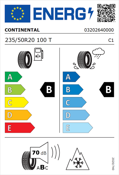 Tyre Label for Continental AllSeasonContact 2 235/50R20 100T