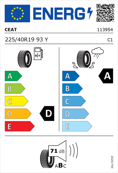 Tyre Label for CEAT SportDrive 225/40R19 93Y