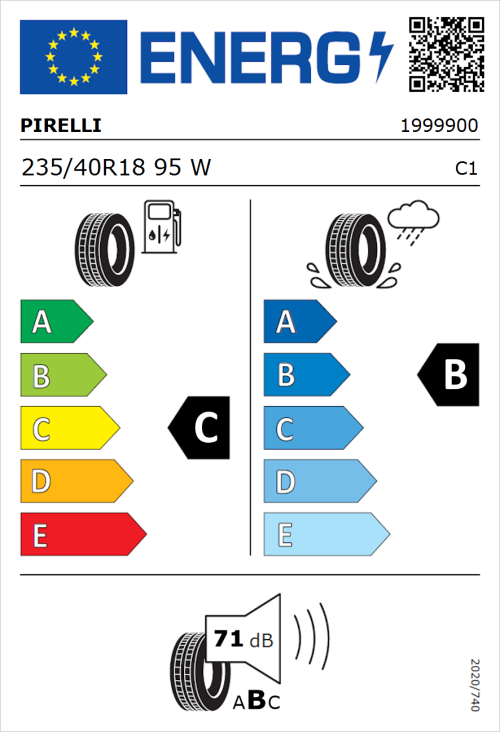 Tyre Label for Pirelli Cinturato P7 (Seal) 235/40R18 95W